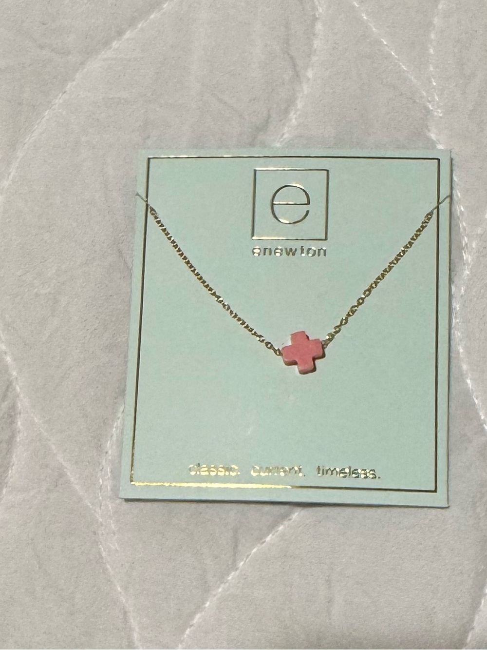 E Newton Gold Chain Necklace with Pink Cross Pendant - Picture 4 of 4